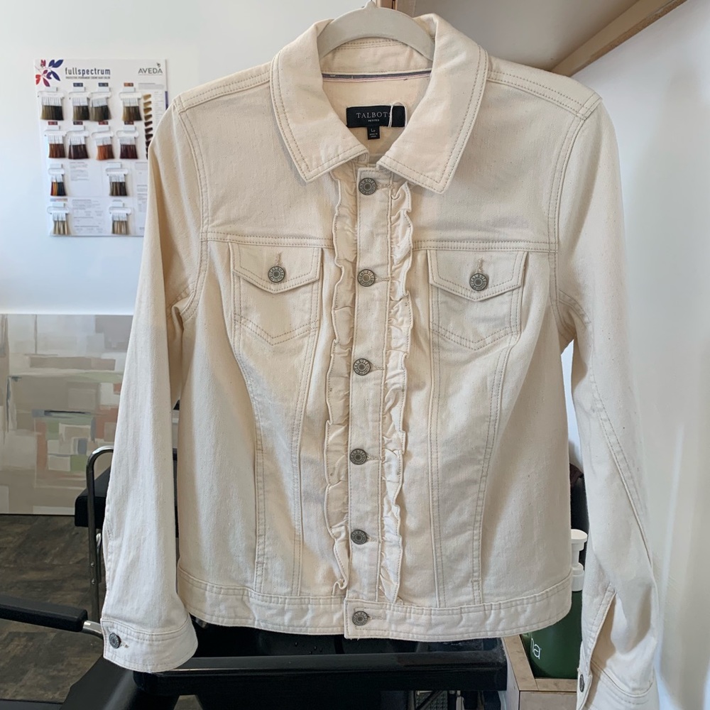 Talbots classic denim jacket ruffle front